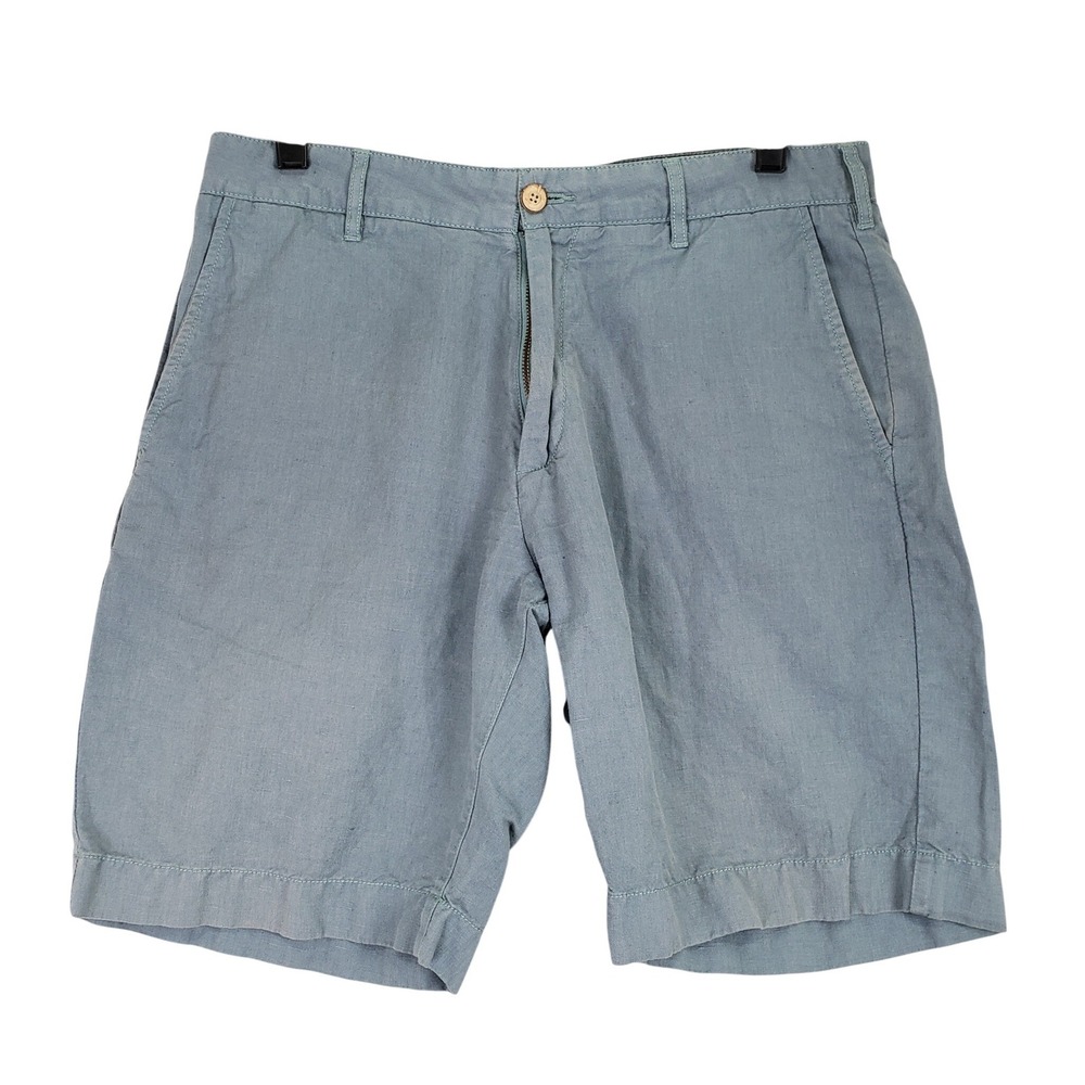 Faherty Brand All Day Shorts Mens 32 Blue Linen Blend Coastal Beach Casual
